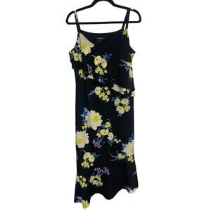 Roz & Ali Black Floral Wrap Tier Wedding Guest A-Symmetrical Dress Size 12